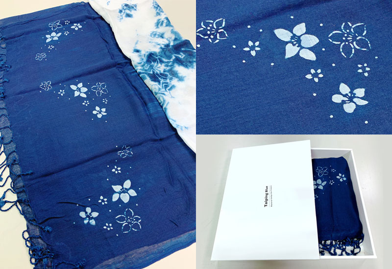 太平藍 藍染桐花圍巾 藍染工藝 台灣布染 衣服配件 scarf