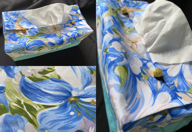 台灣花布面紙盒-水藍 居家收納 布質面紙盒 台灣布染 Kleenex box tissue