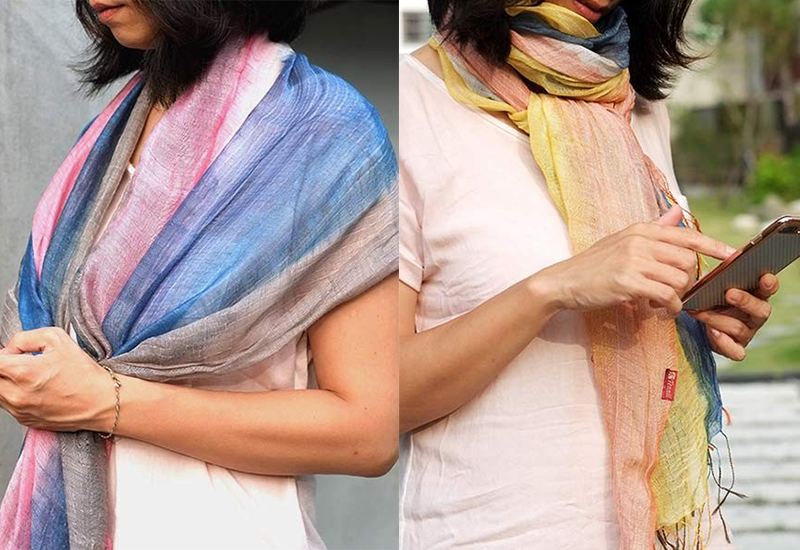 天染工坊 彩羽頌-天染絲棉直紋圍巾 衣服配件 台灣布染 植物染