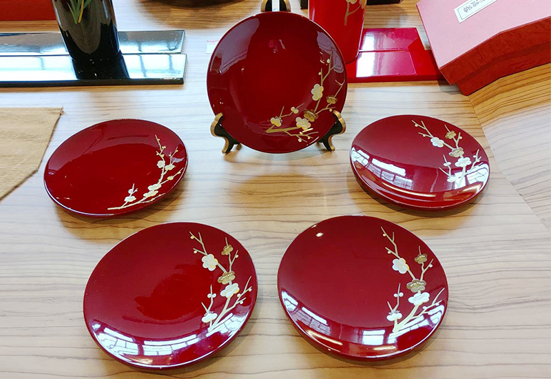 林建正 台灣漆器 蒔繪梅果盒-點心盤1組5件(小)