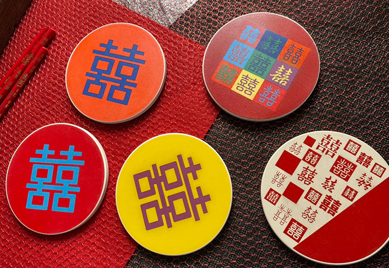 開門見囍 吸水杯墊-多字體囍 開門見囍 吸水杯墊-多字體囍