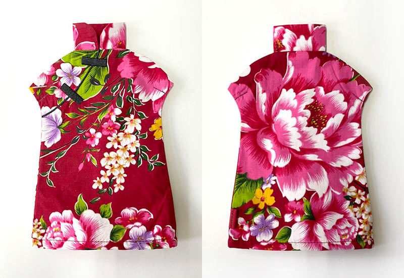 台灣花布 花布酒瓶衣-暗紅色 台灣花布 花布酒瓶衣-暗紅色