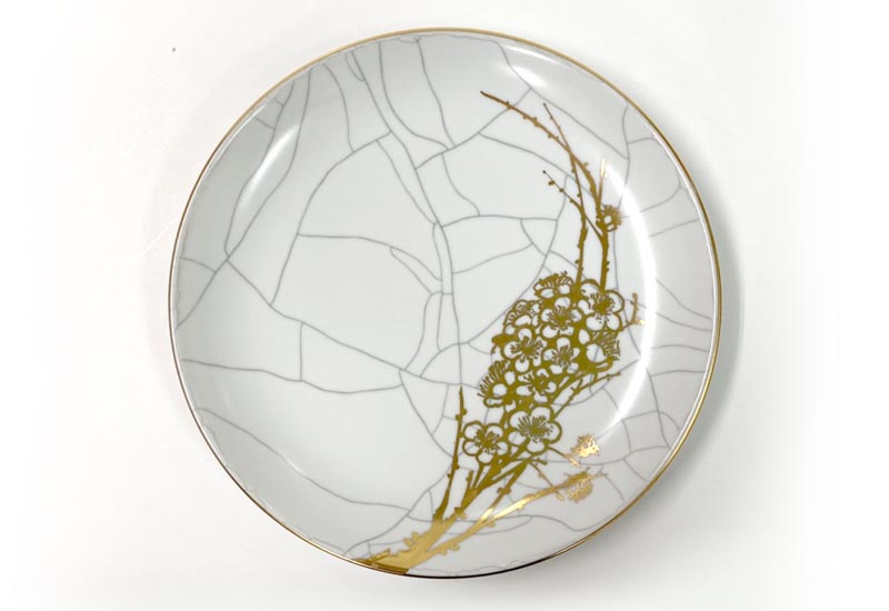 祥軒窯 四季鎏金盤-冬白 鶯歌燒 祥軒窯 四季鎏金盤-冬白 鶯歌燒