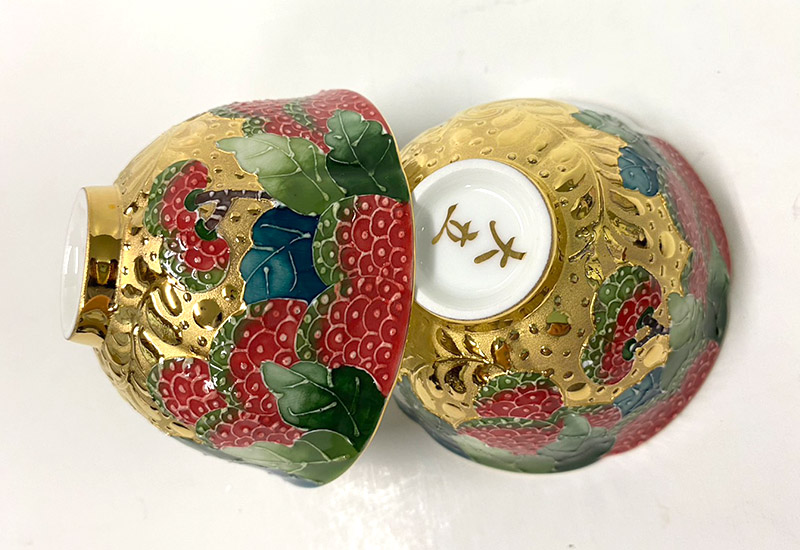 大立窯 鎏金大吉大利法華彩 對杯 大立窯 鎏金大吉大利法華彩 對杯