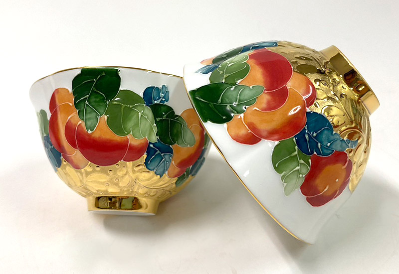 大立窯 鎏金事事如意法華彩 對杯 大立窯 鎏金事事如意法華彩 對杯