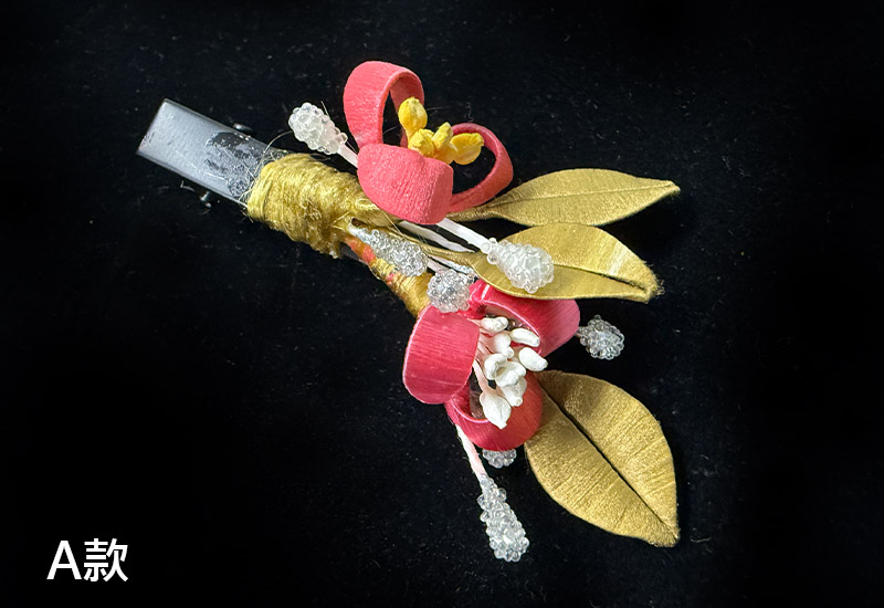 傳統紅春仔花(玫瑰叢)夾胸針髮梳 傳統紅春仔花(玫瑰叢)夾胸針髮梳