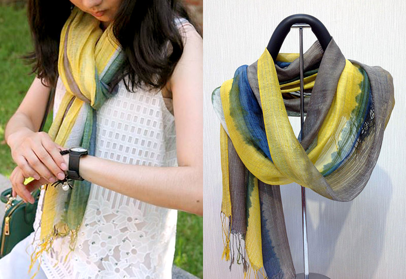 天染工坊 綠鳩-彩羽頌-天染絲棉直紋圍巾 