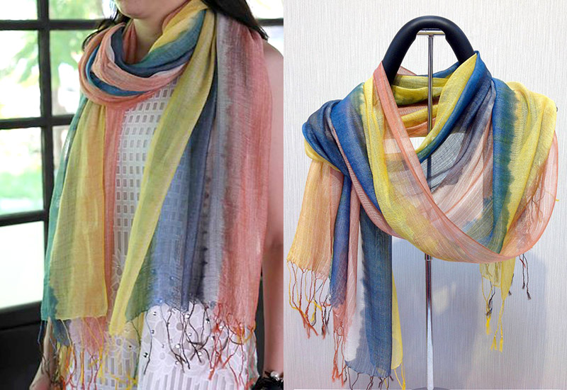 天染工坊 八色鳥-彩羽頌-天染絲棉直紋圍巾