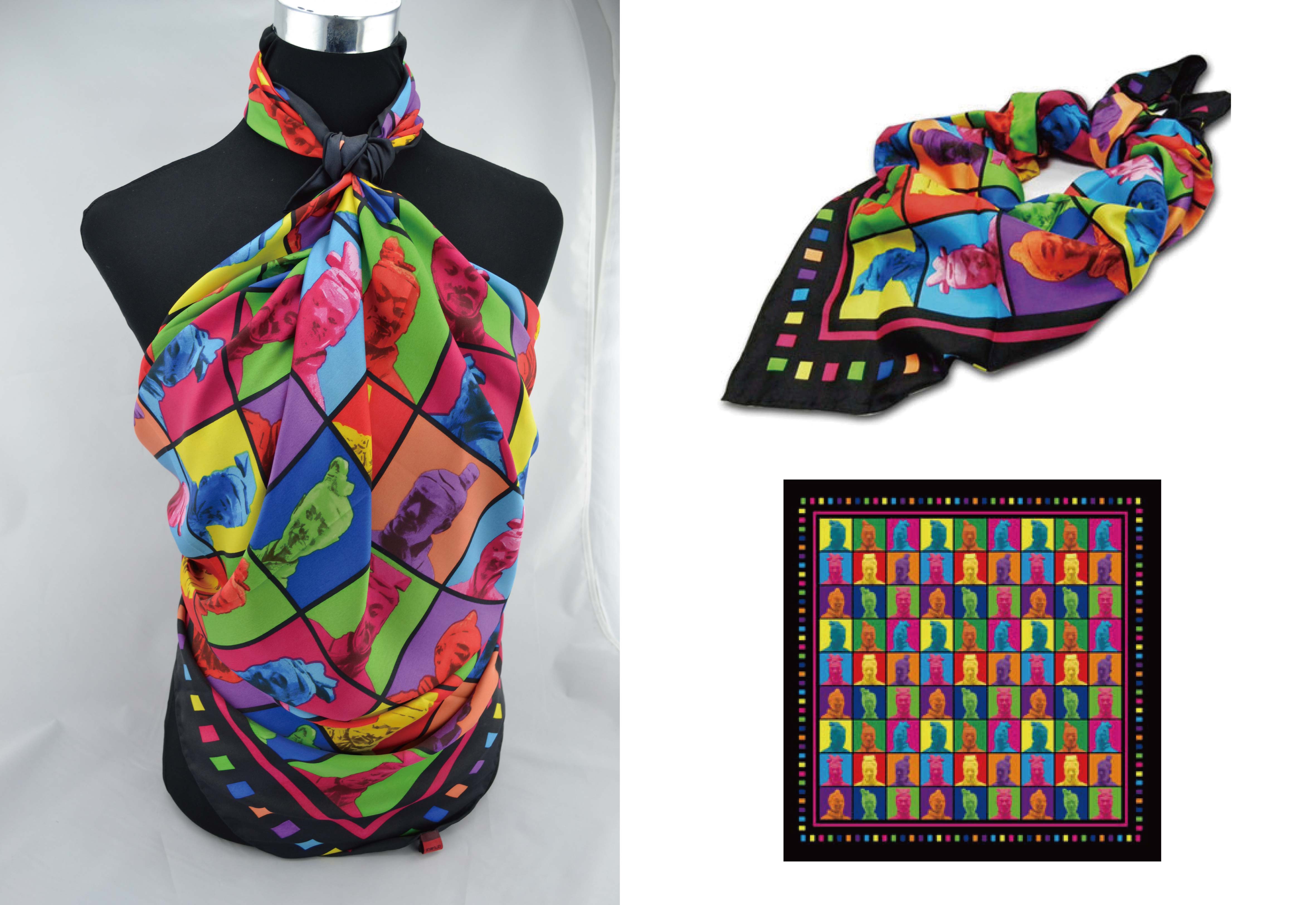 兵馬俑 普普風方絲巾(大)