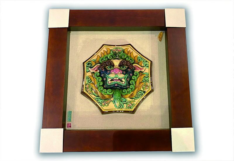 呂世仁 福運獅(框) 交趾陶 掛畫 