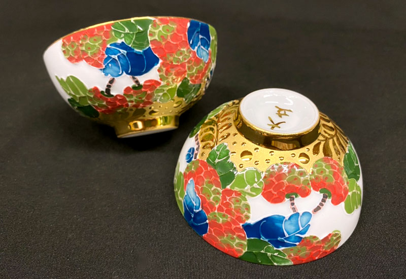 大立窯 鎏金大吉大利法華彩 對杯