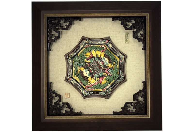 呂勝南 NH- 0216 雙獅戲球(含框與玻璃面)