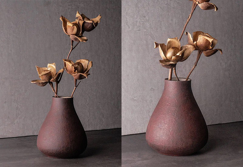 無我陶製赤岩花器