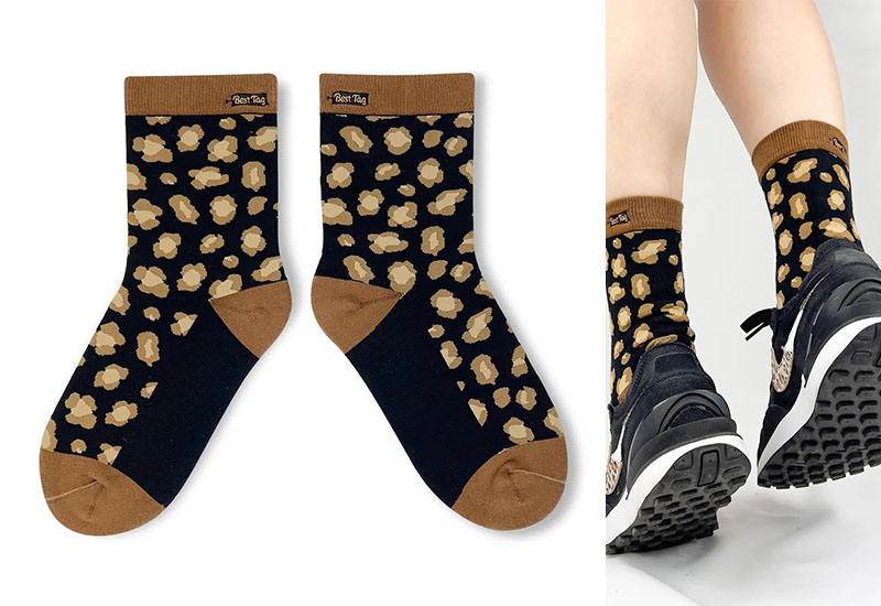 豹紋襪-咖黑 厚襪款(2種尺寸) 