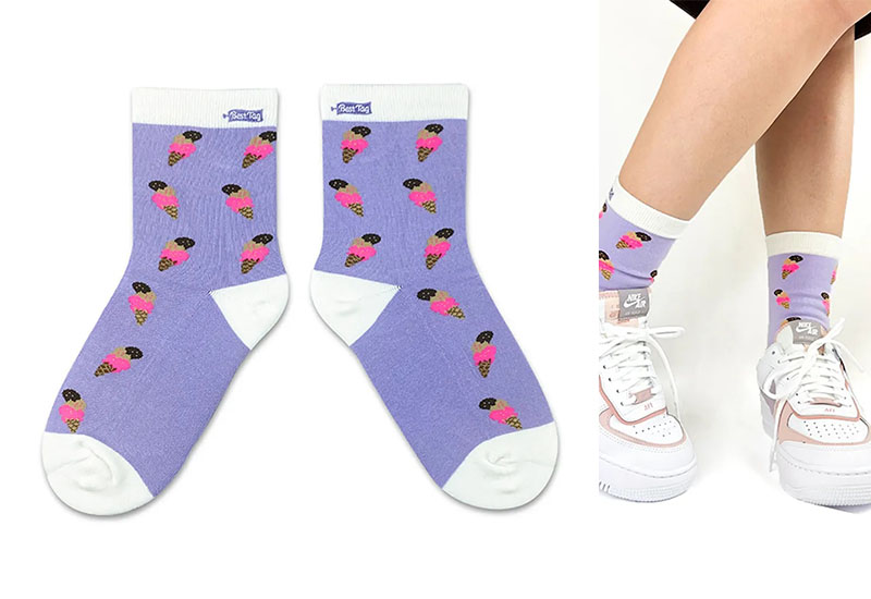 甜筒冰淇淋-淺紫 厚襪款(2種尺寸) 