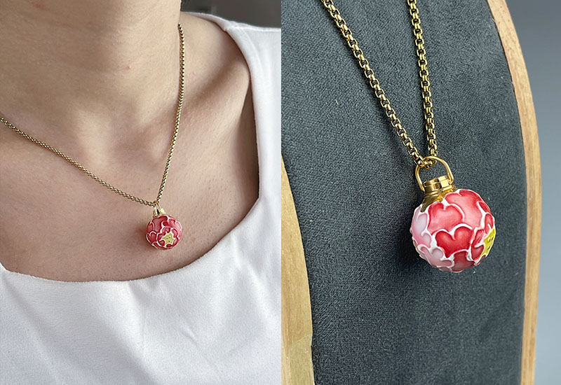 金玉牡丹香氛項鍊(紅粉)
