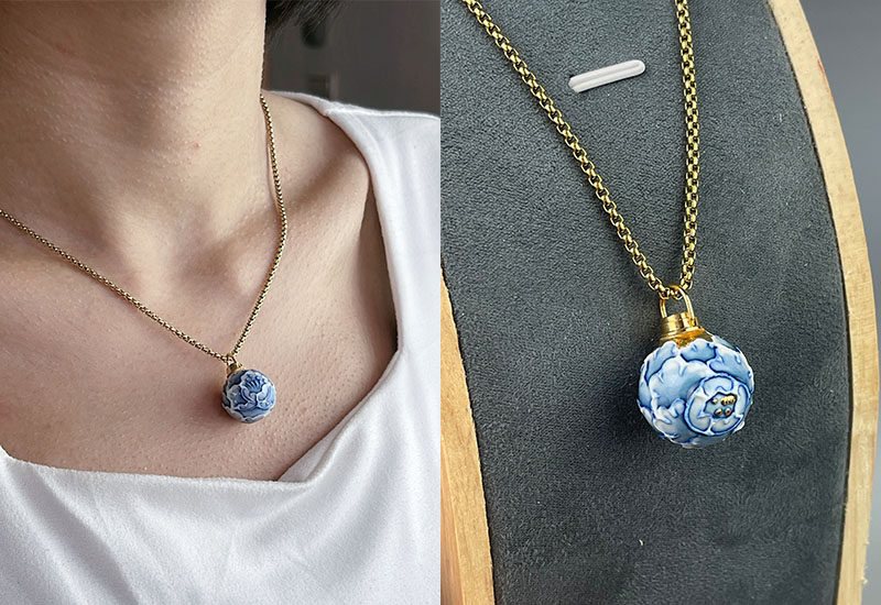 金玉牡丹香氛項鍊(青花)