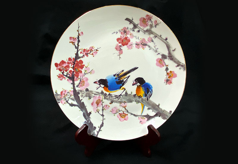 D52-翠鳥迎春瓷盤