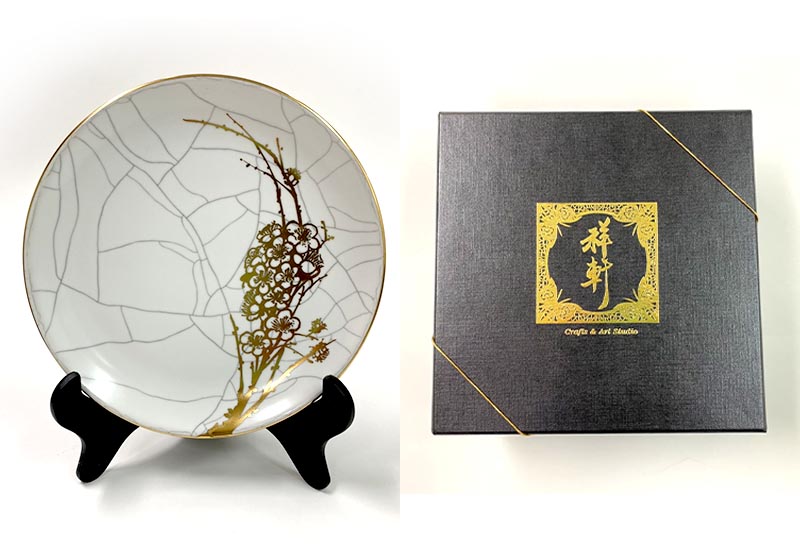 四季鎏金盤-冬白 鶯歌燒