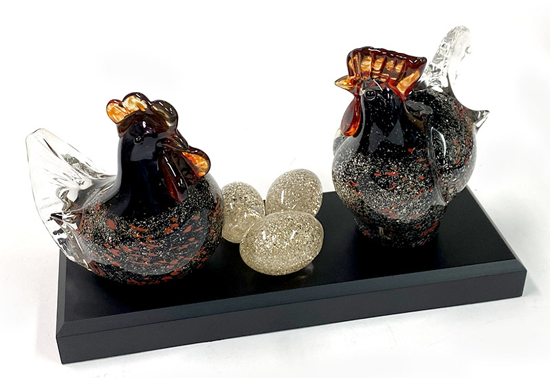 春池玻璃 公母雞組+蛋(黑紅組)