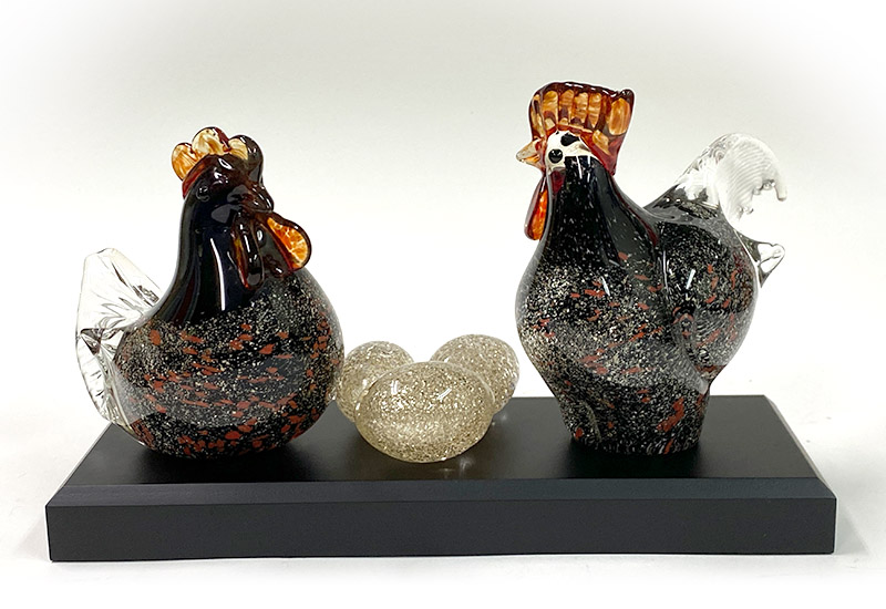 春池玻璃 公母雞組+蛋(黑紅組)