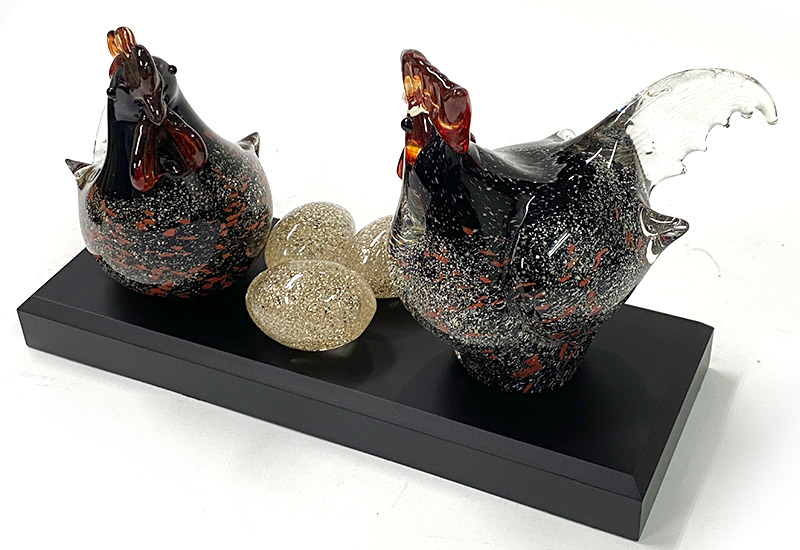 春池玻璃 公母雞組+蛋(黑紅組)