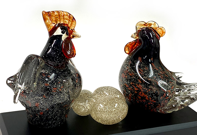 春池玻璃 公母雞組+蛋(黑紅組)