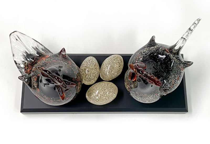 春池玻璃 公母雞組+蛋(黑紅組)