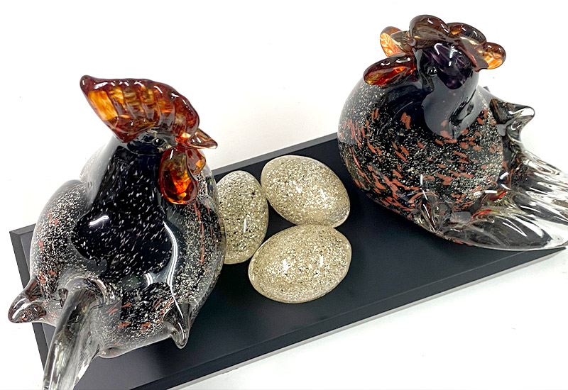 春池玻璃 公母雞組+蛋(黑紅組)