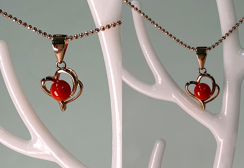 珊瑚圓珠墜子_SSKPDB0152 珊瑚項鍊墜 心型珊瑚項鍊 愛心造型項鍊 珊瑚心型項鍊