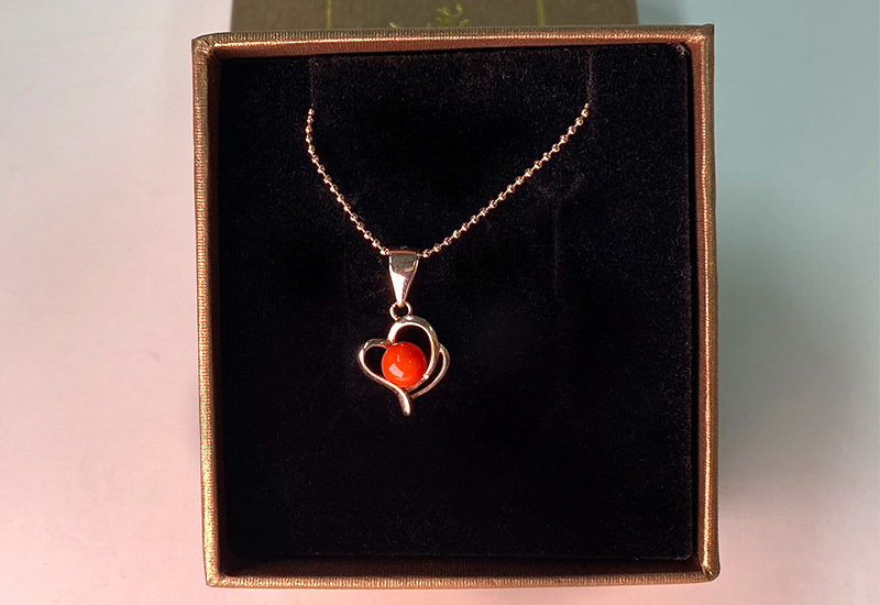 珊瑚圓珠墜子_SSKPDB0152 珊瑚項鍊墜 心型珊瑚項鍊 愛心造型項鍊 珊瑚心型項鍊