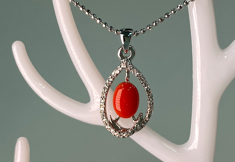 珊瑚戒面水鑽隊子_ASKPDW0171 珊瑚項鍊墜