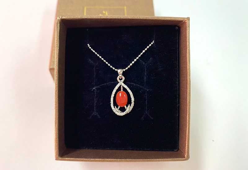 珊瑚戒面水鑽隊子_ASKPDW0171 珊瑚項鍊墜