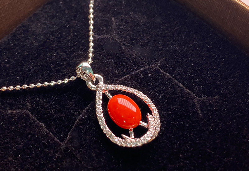 珊瑚戒面水鑽隊子_ASKPDW0171 珊瑚項鍊墜