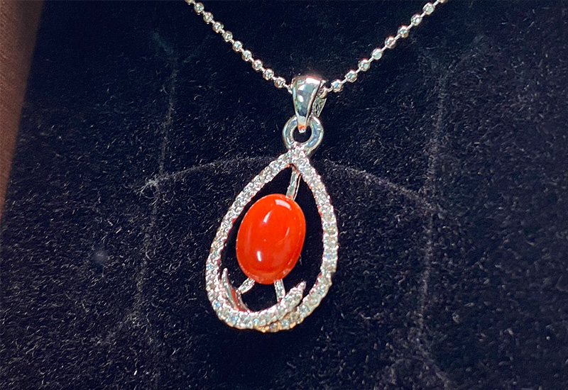 珊瑚戒面水鑽隊子_ASKPDW0171 珊瑚項鍊墜