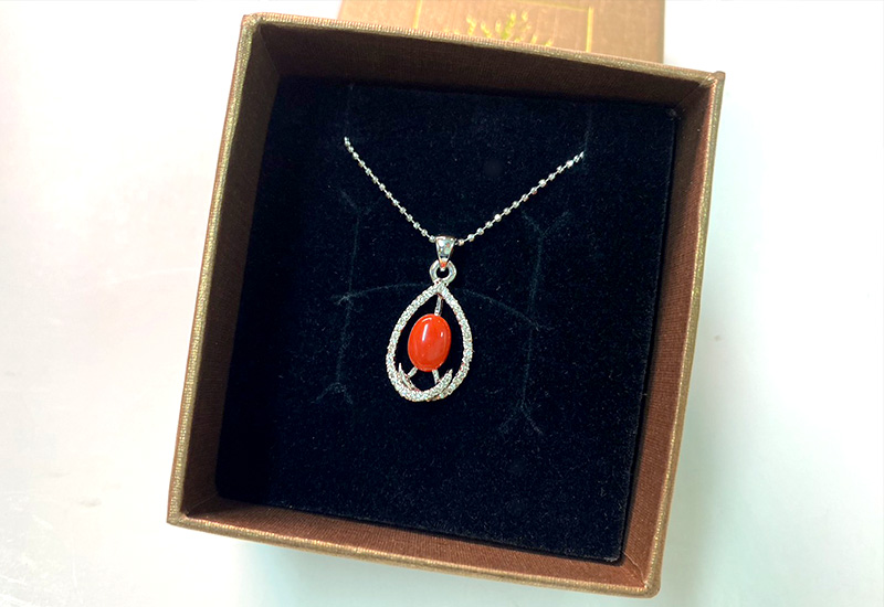 珊瑚戒面水鑽隊子_ASKPDW0171 珊瑚項鍊墜